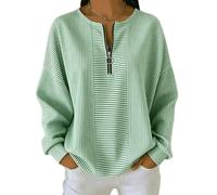 shownicer Felpa da Donna Pullover con Zip a Un Quarto Righe Sweatshirt | Senza Cappuccio con Scollo a V Oversize Autunno-inverno Casual in Tinta Unita Vintage Elegante Top