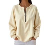 shownicer Felpa da Donna Pullover con Zip a Un Quarto Righe Sweatshirt | Senza Cappuccio con Scollo a V Oversize Autunno-inverno Casual in Tinta Unita Vintage Elegante Top