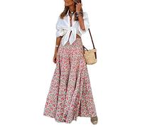 shownicer Gonna Donna Gonne Midi Floreali A-Line Swing Gonne Primaverile Estive Boho Lunga Elastico Vita Alta Casual Elegante Gonna Lunga da Spiaggia D Rosa S
