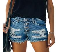shownicer Jeans Corti Donna Bermuda Estivi Pantaloncini Jeans Casual Bermudas Jean Shorts a Vita Bassa Pantaloni Corti Strappati Denim Short A Blu Scuro M