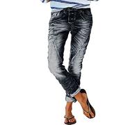shownicer Jeans Donna Strappati Elasticità Pantaloni con Elastico in Vita Boot Cut Vita Alta Boyfriend Skinny Slim Straight Stretti Coulisse Pantaloni Push Up Denim Pants A Nero S