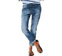 shownicer Jeans Donna Strappati Elasticità Pantaloni con Elastico in Vita Boot Cut Vita Alta Boyfriend Skinny Slim Straight Stretti Coulisse Pantaloni Push Up Denim Pants A Azzurro XXL