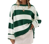 shownicer Maglione A Righe Donna Pullover Casual Scollo A V Maniche Lunghe Maglione Maglieria Moda Maglioni Tops Autunno Inverno A Verde Scuro M