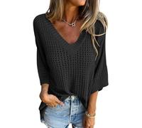 shownicer Maglione da Donna a Maniche Lunghe Sexy Hollow out Crochet Crop Top Maglione Streetwear Sweater Top in Maglia Traforata Clubwear A Nero XL