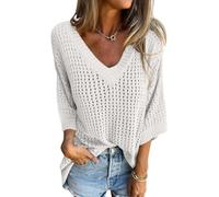 shownicer Maglione da Donna a Maniche Lunghe Sexy Hollow out Crochet Crop Top Maglione Streetwear Sweater Top in Maglia Traforata Clubwear A Bianco S