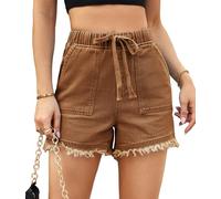shownicer Pantaloncini Donna Jeans Shorts Casual Estivi Denim Shorts Larghi Pantaloncini Jeans Vita Alta Pantaloni Corti con Coulisse A Marrone XXL