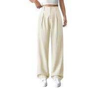 shownicer Pantaloni Donna Eleganti Vita Alta Gamba Dritta Palazzo Tinta Unita Comodi Business Pants A Bianco L