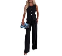 shownicer Tailleur da Donna Eleganti 2 Pezzi Completo Blazer Giacca Senza Maniche + Pantaloni a Gamba Larga Tuta Elegante Cerimonia Coordinato Set A Nero XL