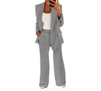 shownicer Tailleur Donna Eleganti Pantaloni e Giacca da Cerimonia Completo Blazer a Maniche Lunghe Tuta Elastici in Vita Set di Abiti in Tinta Unita Due Pezzi Elegante Suit A Grigio Chiaro S