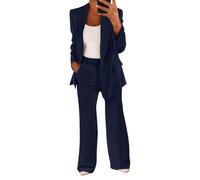 shownicer Tailleur Donna Eleganti Pantaloni e Giacca da Cerimonia Completo Blazer a Maniche Lunghe Tuta Elastici in Vita Set di Abiti in Tinta Unita Due Pezzi Elegante Suit A Blu Navy XS