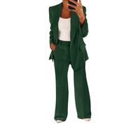 shownicer Tailleur Donna Eleganti Pantaloni e Giacca da Cerimonia Completo Blazer a Maniche Lunghe Tuta Elastici in Vita Set di Abiti in Tinta Unita Due Pezzi Elegante Suit A Verde M