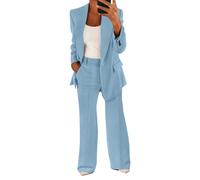 shownicer Tailleur Donna Eleganti Pantaloni e Giacca da Cerimonia Completo Blazer a Maniche Lunghe Tuta Elastici in Vita Set di Abiti in Tinta Unita Due Pezzi Elegante Suit A Azzurro L