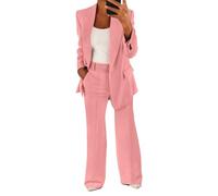 shownicer Tailleur Donna Eleganti Pantaloni e Giacca da Cerimonia Completo Blazer a Maniche Lunghe Tuta Elastici in Vita Set di Abiti in Tinta Unita Due Pezzi Elegante Suit A Rosa Chiaro M
