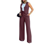 shownicer Tailleur Donna Eleganti Pantaloni e Gilet Curvy Completo Blazer a Senza Maniche 2 Pezzi Tuta Elastici in Vita Set di Abiti in Tinta Unita Pantalone Due Pezzi Suit A Rosso Scuro S