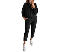 shownicer Tuta Donna Completo Sportivo Tuta 2 Pezzi Sportiva Tuta Manica Lunga Felpa e Pantaloni Jogging Tuta Abbigliamento Sportivo Autunno Inverno Tuta A Nero L