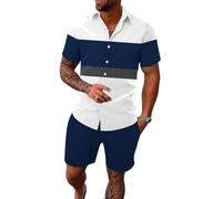 shownicer Tuta Uomo Completo Curvy Tuta Estiva Camicia Manica Corta e Pantaloncini 2 Pezzi Outfits Leggera Casual Sports Set Running Jogging Tuta Spiaggia A Blu XL