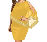 shownicer Vestiti Donna Elegante Girocollo Abito con Mantella in Chiffon Taglie Forti Vestiti da Cerimonia Cocktail Sera A Giallo XL