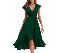 shownicer Vestiti Donna Elegante Vestiti con Spacco Estivi Vestito al Ginocchio Scollo a V Manica Corta Abito Casual Vestiti da Sera Cerimonia Cocktail A Verde4 L