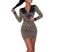 shownicer Vestito Donna Corto Aderente Mini Abito Elegante da Sera Nero con Maniche Lunghe Vestito Cerimonia con Spacco Cocktail Casual Cachi XS