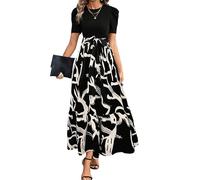 shownicer Vestito Donna Elegante Abito Cerimonia Vestito Lungo Estivi Maniche Corte Vestiti Curvy A Nero4 XS