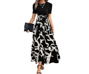shownicer Vestito Donna Elegante Abito Cerimonia Vestito Lungo Estivi Maniche Corte Vestiti Curvy A Nero4 XS