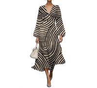 shownicer Vestito Donna Elegante Abito Cerimonia Vestito Lungo Stampa Floreale Manica Lunga Vestiti Curvy Autunno A Noir XXL