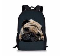 Showudesigns Borsa classica per libri con zaino scolastico per bambini e ragazze, con tasca laterale, Cane carlino nero., Taglia unica