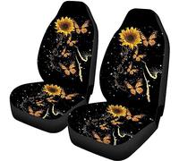 Showudesigns Coprisedili anteriori per interni auto, motivo girasole e farfalle, 2 pezzi, traspirante, adatto alla maggior parte delle auto, berlina, SUV e furgoni Cat You Are My Sunshine