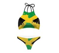 Showudesigns Costume da bagno a due pezzi con imbottitura in Halter con stampa animalier Bikini Set da donna Teen Girls, Bandiera della Giamaica., M