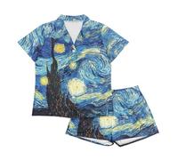 Showudesigns Pigiama da donna alla moda, taglie S-2XL, a maniche corte, pigiama da notte, set da 2 pezzi, Notte stellata di , S