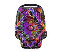 Showudesigns Planet Bohemien - Copertura elastica per seggiolino auto per bambina/bambina, multiuso per allattamento al seno, baldacchini per seggiolino auto, coprisedia e passeggino - Indian Hippie Sun Moon