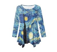 Showudesigns Plus Size Top per le donne Casual Autunno Abiti Abiti Camicie a maniche lunghe, Notte stellata di Van Gogh, S