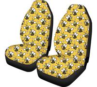 Showudesigns Set completo di coprisedili anteriori universali con stampa floreale e api, 2 pezzi, compatibili con la maggior parte dei veicoli, auto, berlina, camion, SUV, furgone, giallo