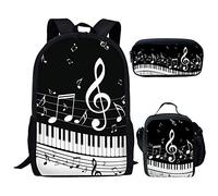 Showudesigns Set zaino per bambini per ragazze e ragazzi con astuccio Lunxch Box, Tastiera per pianoforte Mus, Taglia unica, Zaino per bambini