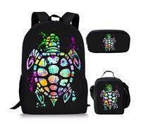 Showudesigns Zainetto per ragazze con portapranzo, set da 3 pezzi, borsa per la scuola elementare e astuccio portapranzo, Tartaruga marina, Taglia unica, Zaino per bambini