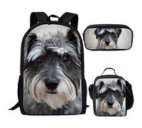 Showudesigns Zainetto per ragazze con portapranzo, set da 3 pezzi, borsa per la scuola elementare e astuccio portapranzo, Schnauzer, Taglia unica, Zaino per bambini