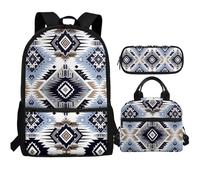 Showudesigns Zaino per la scuola 7-8 9-10 10-15 borsa per la scuola per bambini Lunch Box Astuccio, Boho azteco, Taglia unica, Zaini Daypack