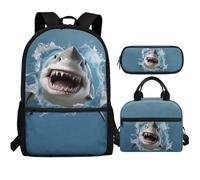 Showudesigns Zaino per la scuola 7-8 9-10 10-15 borsa per la scuola per bambini Lunch Box Astuccio, Squalo, Taglia unica