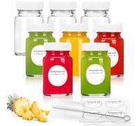 Showvigor Confezione da 8 Bottiglie Vetro 60ml (2oz) con Coperchi ed Etichette - Mini Contenitori Riutilizzabili a Bocca Larga per Succo, Zenzero, Salse, Campioni, Viaggio - Vetro Alimentare Sicuro
