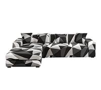 ShowyLive Copridivano Universale con Penisola Elasticizzato A Sinistra Destra con 2 Federi, Chaise Longue Fodere Divano Penisola Angolare Forma di L (2 Posti+3 Posti, Grigio Nero Bianco)