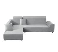 ShowyLive Copridivano Universale con Penisola Elasticizzato A Sinistra Destra con 2 Federi, Chaise Longue Fodere Divano Penisola Angolare Forma di L (2 Posti+2 Posti, Grigio Chiaro)