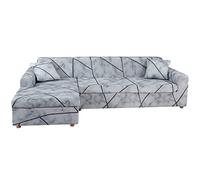 ShowyLive Copridivano Universale con Penisola Elasticizzato A Sinistra Destra con 2 Federi, Chaise Longue Fodere Divano Penisola Angolare Forma di L (2 Posti+3 Posti, Blu Bianco)