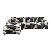 ShowyLive Copridivano Universale con Penisola Elasticizzato A Sinistra Destra con 2 Federi, Chaise Longue Fodere Divano Penisola Angolare Forma di L (2 Posti+2 Posti, Grigio Nero Bianco)