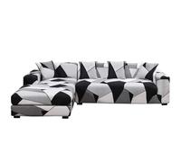 ShowyLive Copridivano Universale con Penisola Elasticizzato A Sinistra Destra con 2 Federi, Chaise Longue Fodere Divano Penisola Angolare Forma di L (3 Posti+4 Posti, Bianco Grigio)