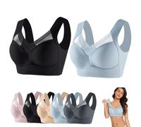 Shoyunt Reggiseni con Fascino in lisina, Reggiseno Zenchic Senza Cuciture, Reggiseno Push up Sexy Senza Fili, Reggiseni per la correzione della Postura con Supporto (L,Black+Blue)