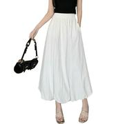 SHPEHU Casual E Rilassato Jupe Longue Moulante À Motif De Boutons De Fleurs pour Fille, Couleur Unie, Coupe Trapèze, Taille Haute-Bianco-M