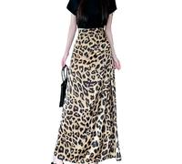SHPEHU Casual E Rilassato Jupe Mi-Longue En Satin D'Été pour Femme, Taille Haute, Fendue Sur Le Côté.-caffè-M