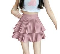 SHPEHU Casual E Rilassato Jupe Mini Trapèze Taille Haute pour Femme avec Pantalon De sécurité Intégré Et Jupe Plissée-Rosa-S