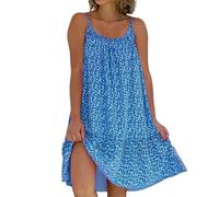 SHPEHU Casual E Rilassato Robe D'Été Ample Imprimée Sans Manches pour Femme-Blu-S