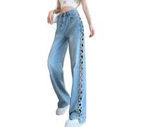 SHPEHU Jeans da Donna a Gamba Larga, Vita Alta, Slim Fit, in Denim, Casual e alla Moda.-UN-31